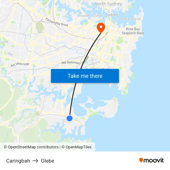Caringbah to Glebe map