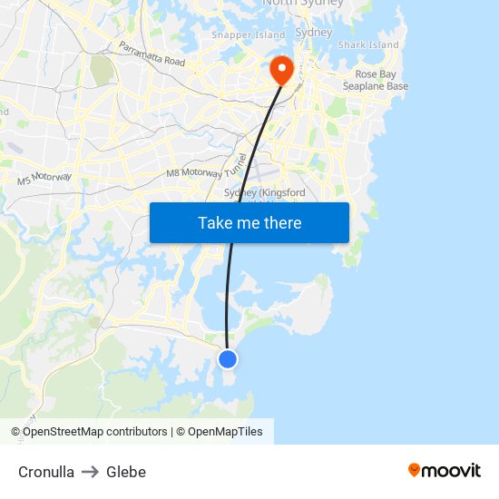 Cronulla to Glebe map