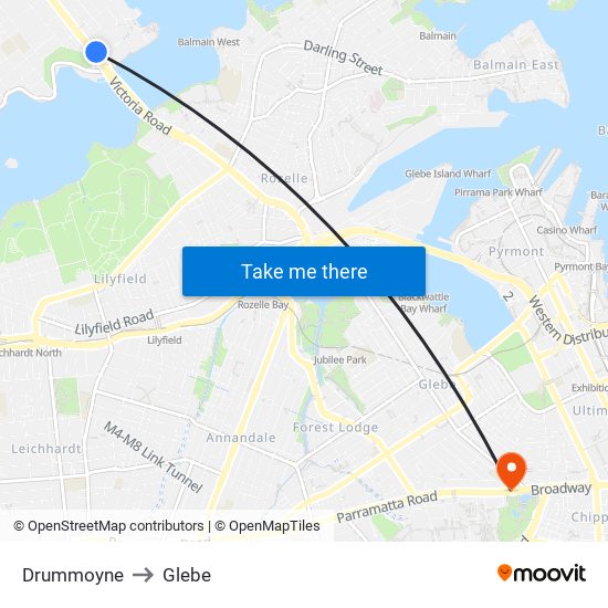 Drummoyne to Glebe map