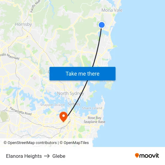 Elanora Heights to Glebe map