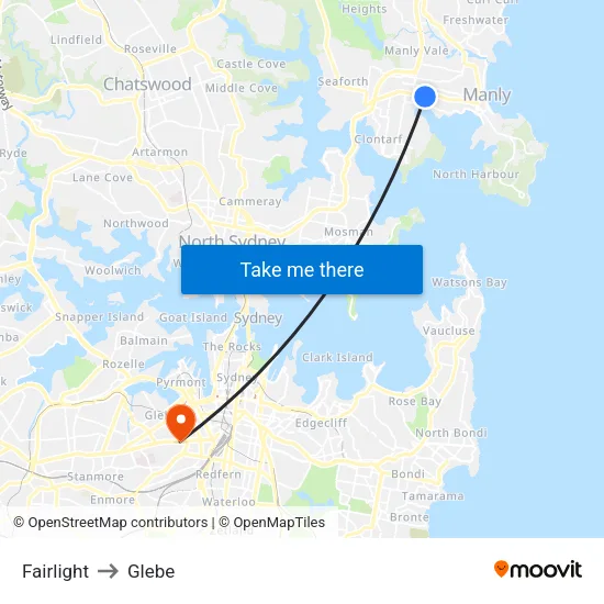 Fairlight to Glebe map