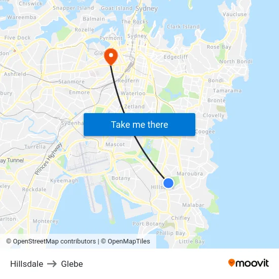 Hillsdale to Glebe map