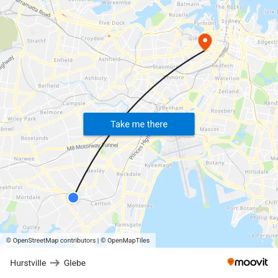 Hurstville to Glebe map
