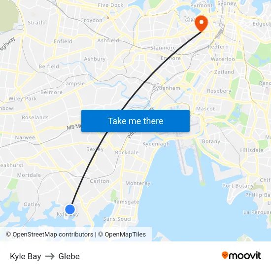 Kyle Bay to Glebe map