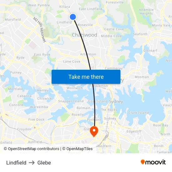 Lindfield to Glebe map