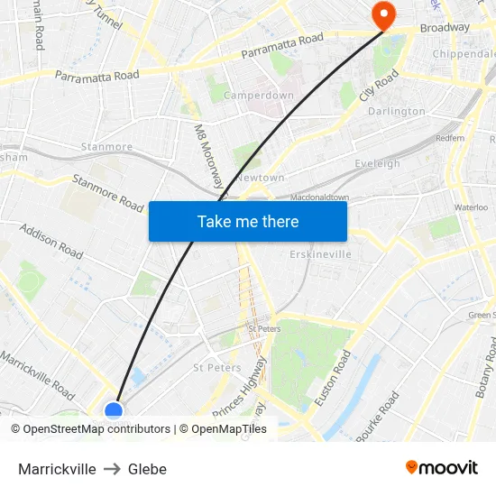 Marrickville to Glebe map