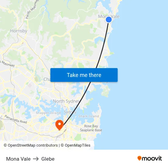 Mona Vale to Glebe map