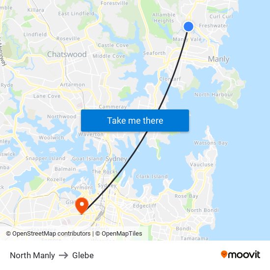 North Manly to Glebe map