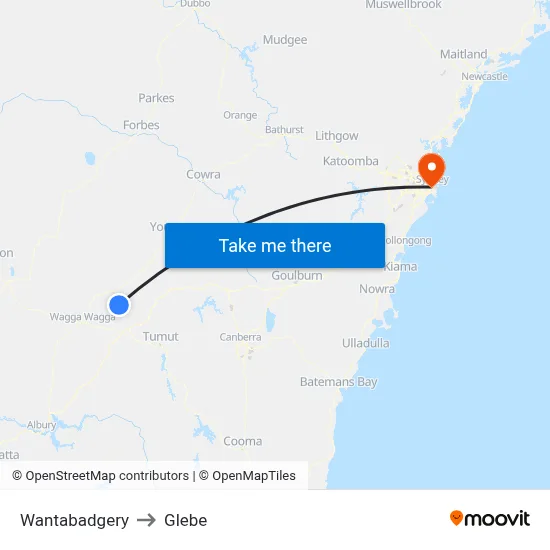 Wantabadgery to Glebe map