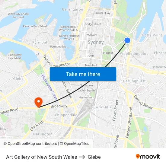 Art Gallery of New South Wales to Glebe map