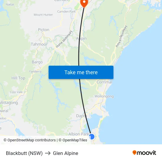Blackbutt (NSW) to Glen Alpine map