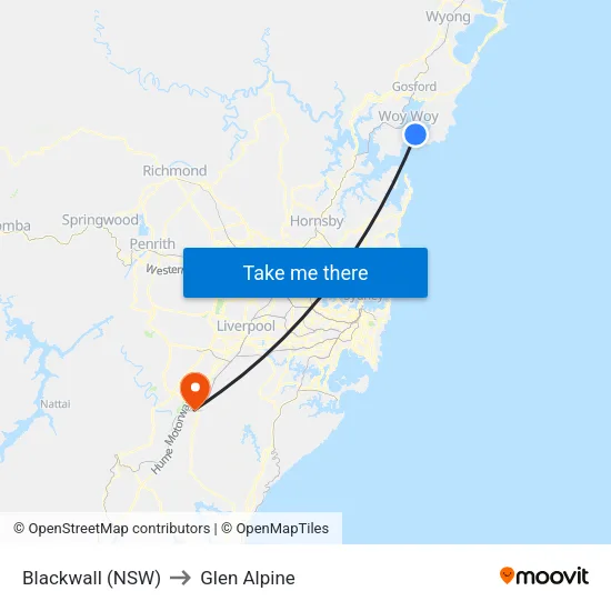 Blackwall (NSW) to Glen Alpine map