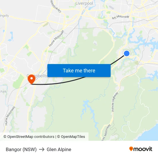 Bangor (NSW) to Glen Alpine map