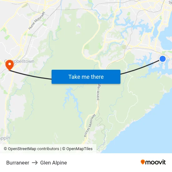 Burraneer to Glen Alpine map