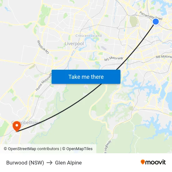 Burwood (NSW) to Glen Alpine map