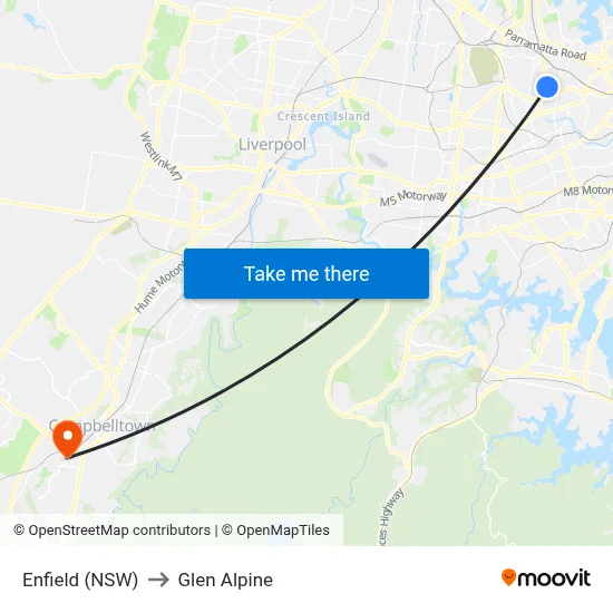 Enfield (NSW) to Glen Alpine map