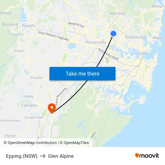 Epping (NSW) to Glen Alpine map