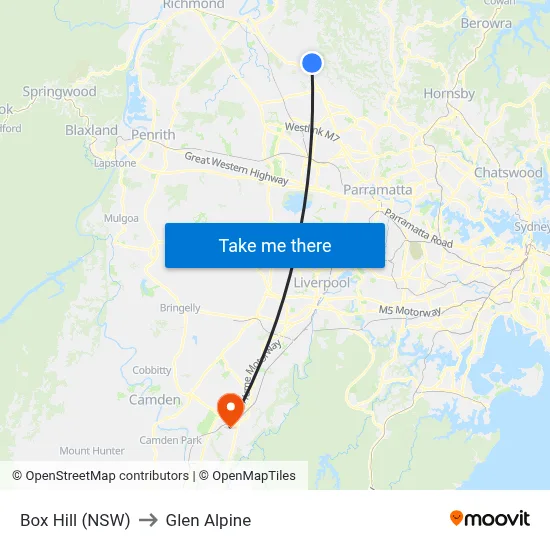 Box Hill (NSW) to Glen Alpine map