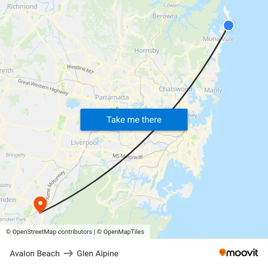 Avalon Beach to Glen Alpine map