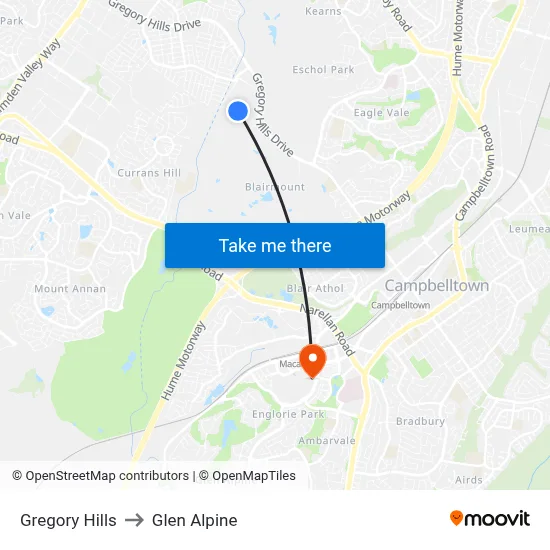 Gregory Hills to Glen Alpine map