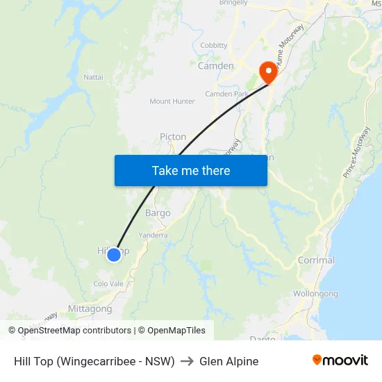 Hill Top (Wingecarribee - NSW) to Glen Alpine map