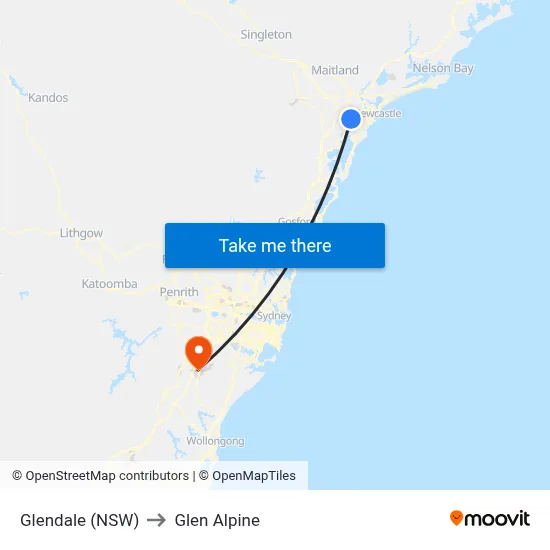Glendale (NSW) to Glen Alpine map