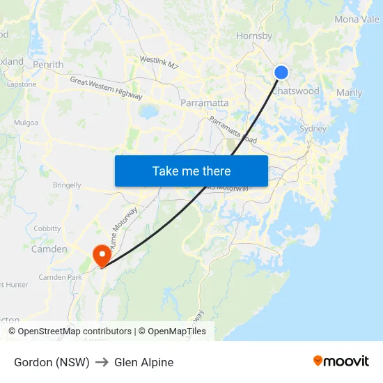 Gordon (NSW) to Glen Alpine map