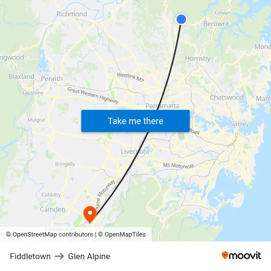 Fiddletown to Glen Alpine map