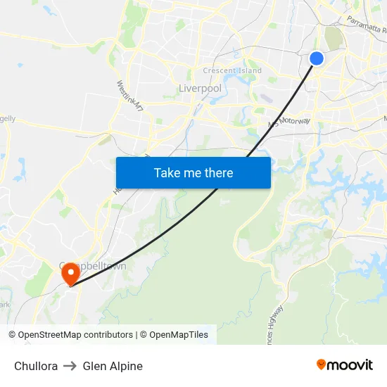 Chullora to Glen Alpine map