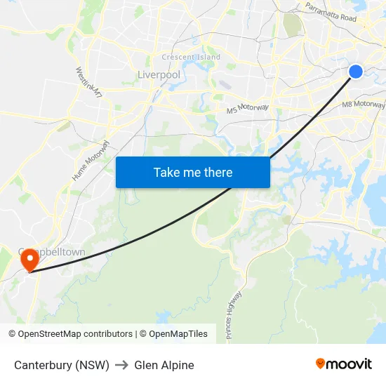 Canterbury (NSW) to Glen Alpine map