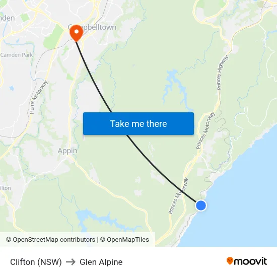 Clifton (NSW) to Glen Alpine map