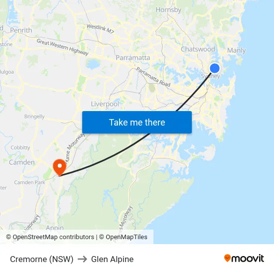 Cremorne (NSW) to Glen Alpine map