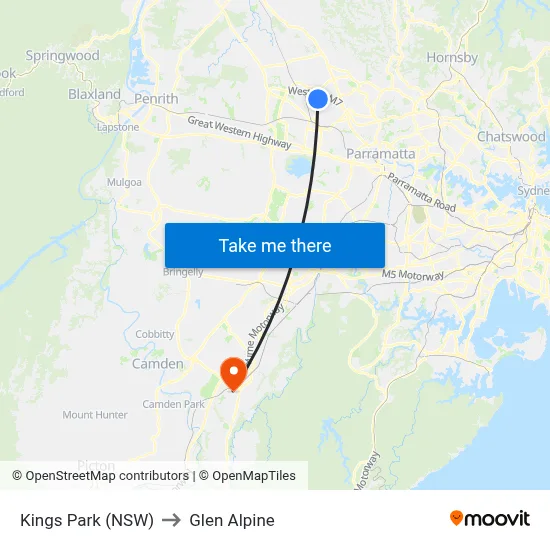 Kings Park (NSW) to Glen Alpine map