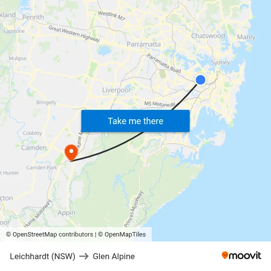 Leichhardt (NSW) to Glen Alpine map