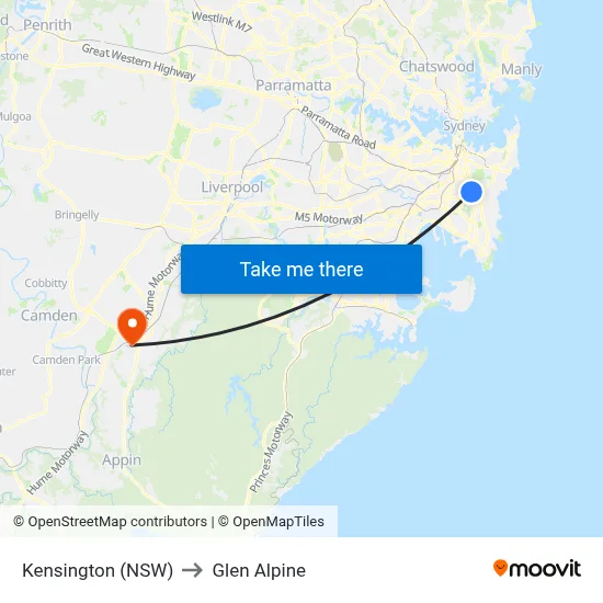 Kensington (NSW) to Glen Alpine map