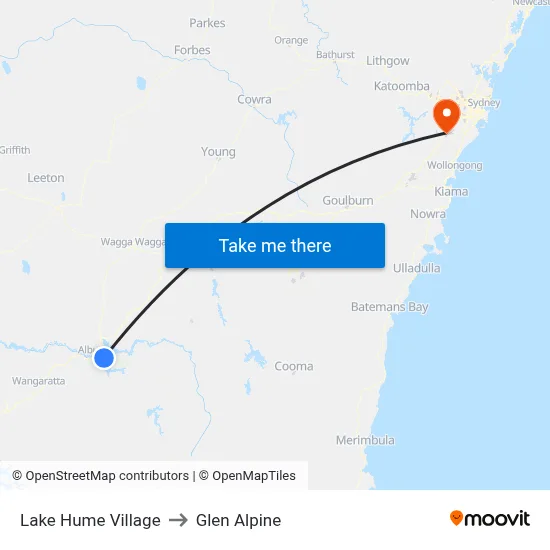 Lake Hume Village to Glen Alpine map