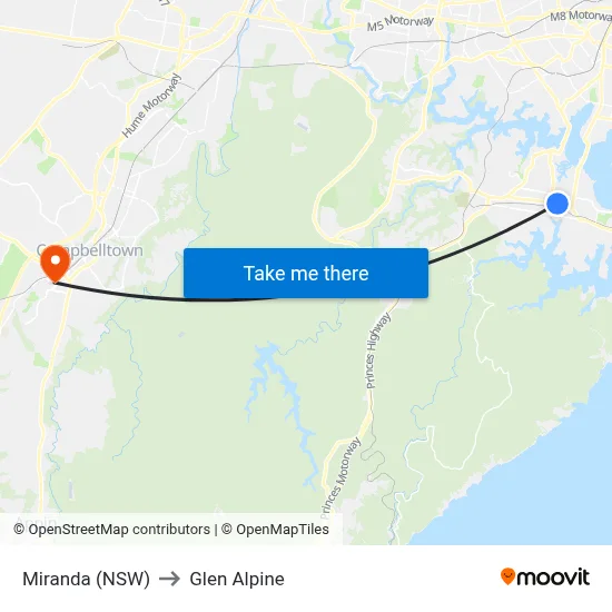 Miranda (NSW) to Glen Alpine map