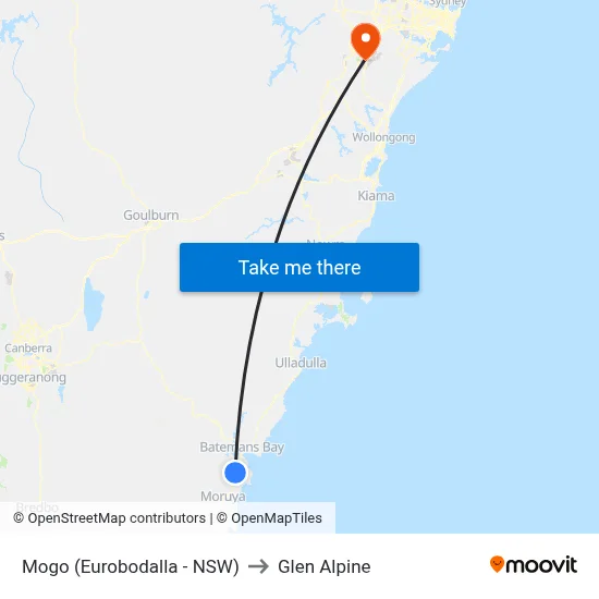 Mogo (Eurobodalla - NSW) to Glen Alpine map