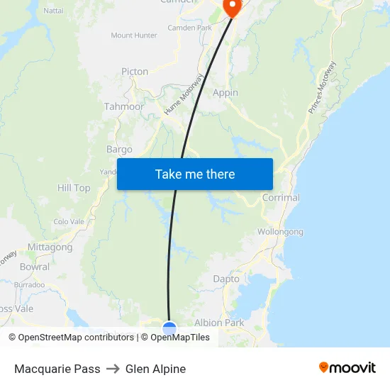 Macquarie Pass to Glen Alpine map