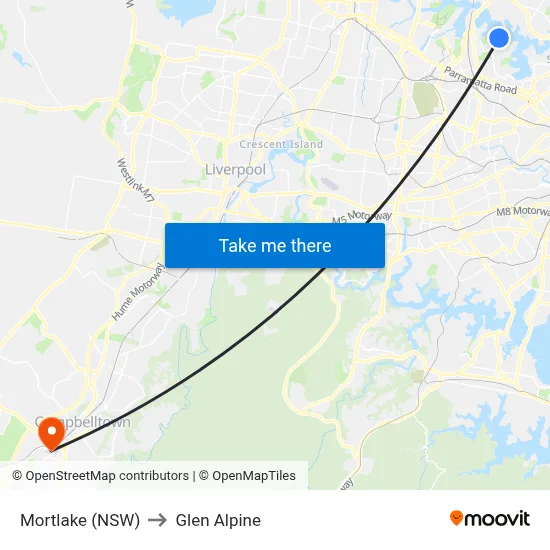 Mortlake (NSW) to Glen Alpine map