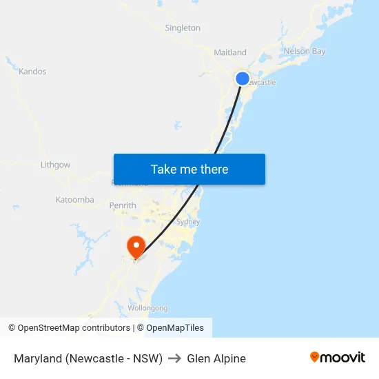Maryland (Newcastle - NSW) to Glen Alpine map