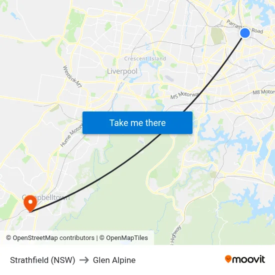 Strathfield (NSW) to Glen Alpine map