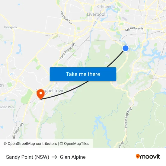 Sandy Point (NSW) to Glen Alpine map