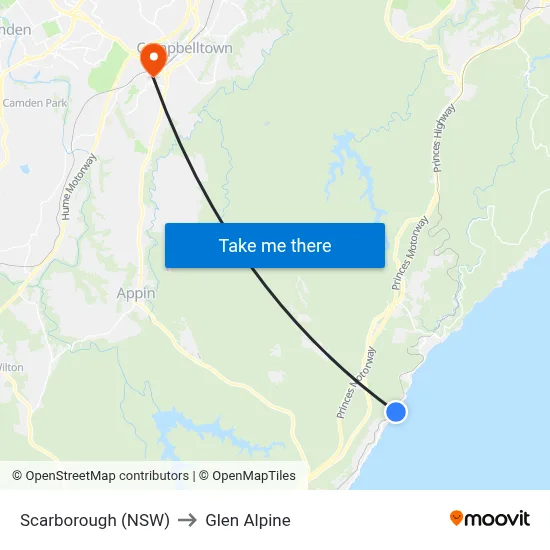 Scarborough (NSW) to Glen Alpine map