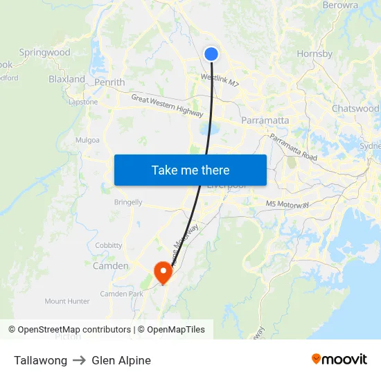 Tallawong to Glen Alpine map