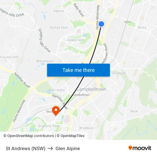 St Andrews (NSW) to Glen Alpine map