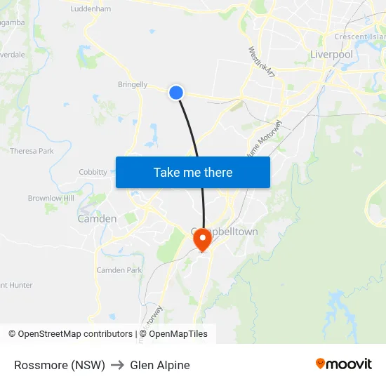 Rossmore (NSW) to Glen Alpine map