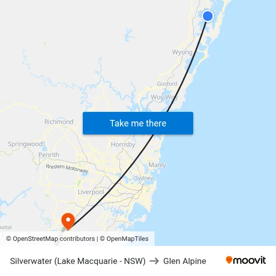 Silverwater (Lake Macquarie - NSW) to Glen Alpine map