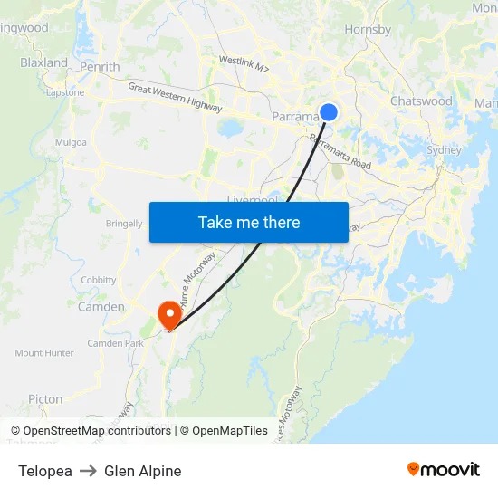 Telopea to Glen Alpine map