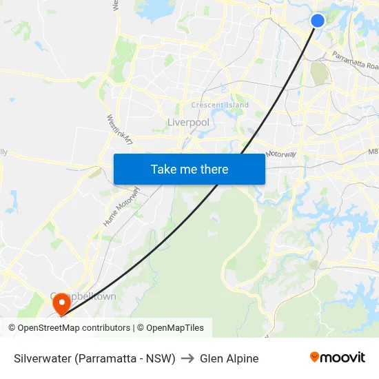 Silverwater (Parramatta - NSW) to Glen Alpine map